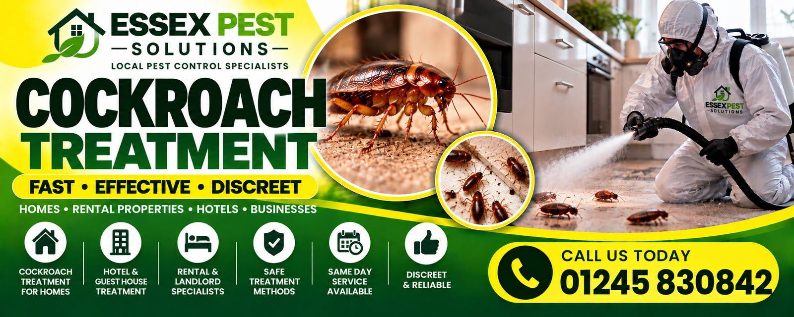 Essex Pest Solutions cockroach control: fast, effective, discreet pest control for homes, rental properties, hotels and businesses.