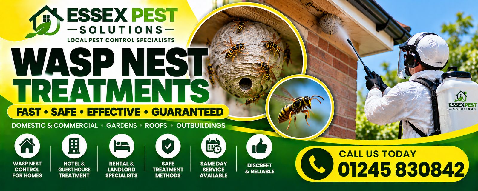 Essex Pest Solutions wasp nest removal: fast, effective, discreet pest control for homes, rental properties, hotels and businesses.